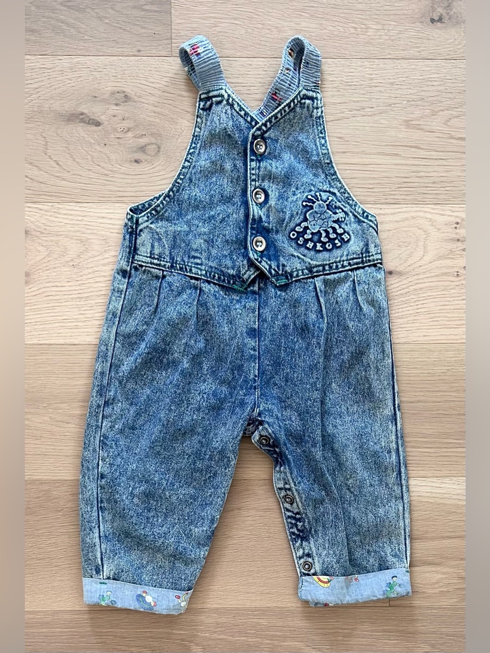 Vintage 90s OshKosh Vestbak Overalls Acid Wash 3D Bug Made in USA - Size 24M